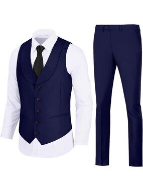 Stylish Men's Slim Fit 2-Piece Vest & Pants Suit Set for Formal Events